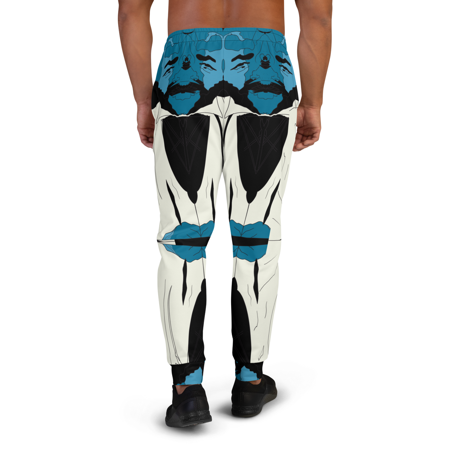 Blue and White Graphic Joggers with Funky Suit Design | All-Over Print Streetwear