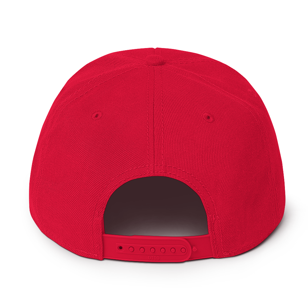 Red Snapback Hat with Black and Gold Skull Embroidery - ARAWMANTICKS Back Mockup