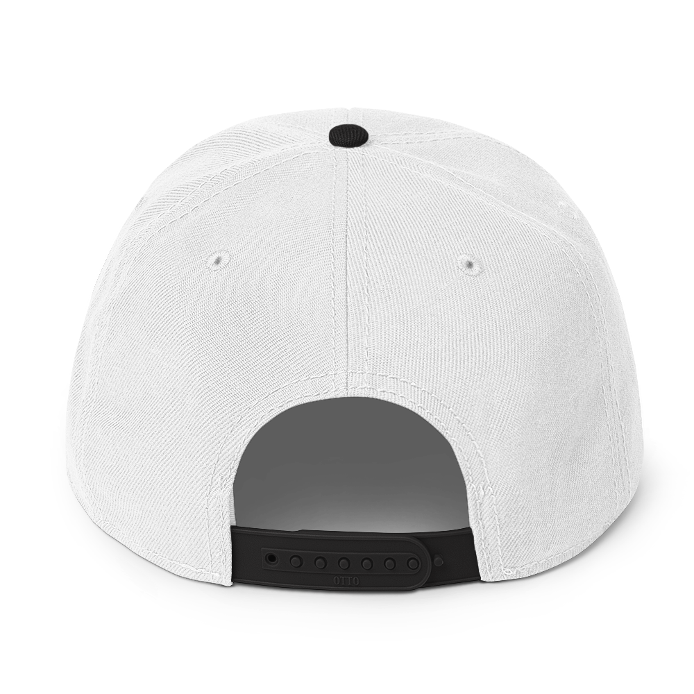 White and Black Snapback Hat with Dark Diamond 'A' Back Embroidery - ARAWMANTICKS Back Mockup
