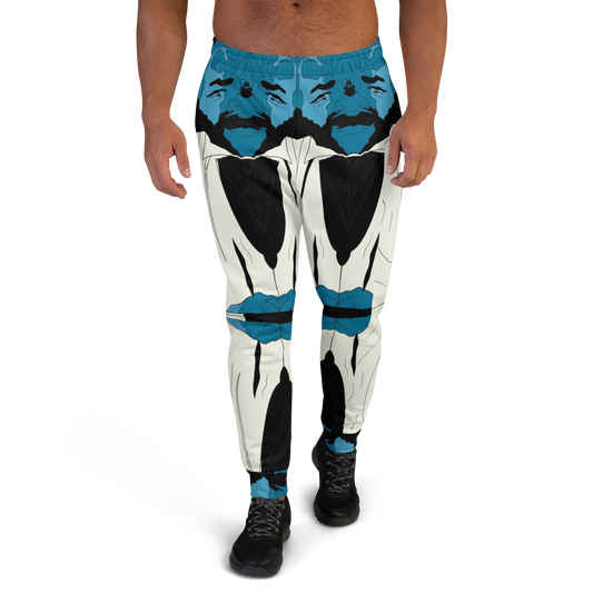 Blue and White Graphic Joggers with Funky Suit Design | All-Over Print Streetwear