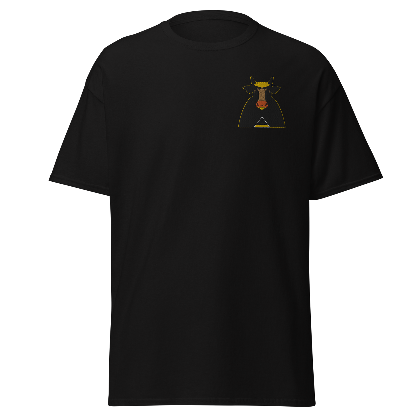 Black T-Shirt with Black and Gold Holy Cow Front Embroidery - ARAWMANTICKS Ghost Mockup