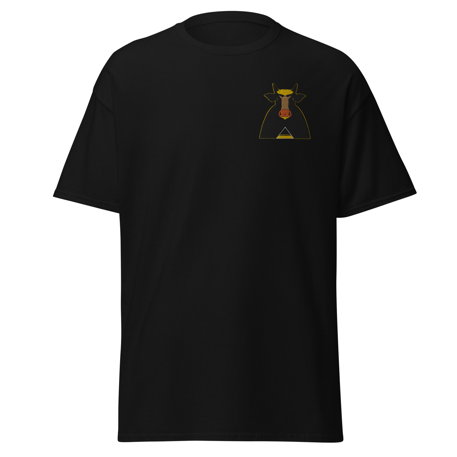 Black T-Shirt with Black and Gold Holy Cow Front Embroidery - ARAWMANTICKS Ghost Mockup