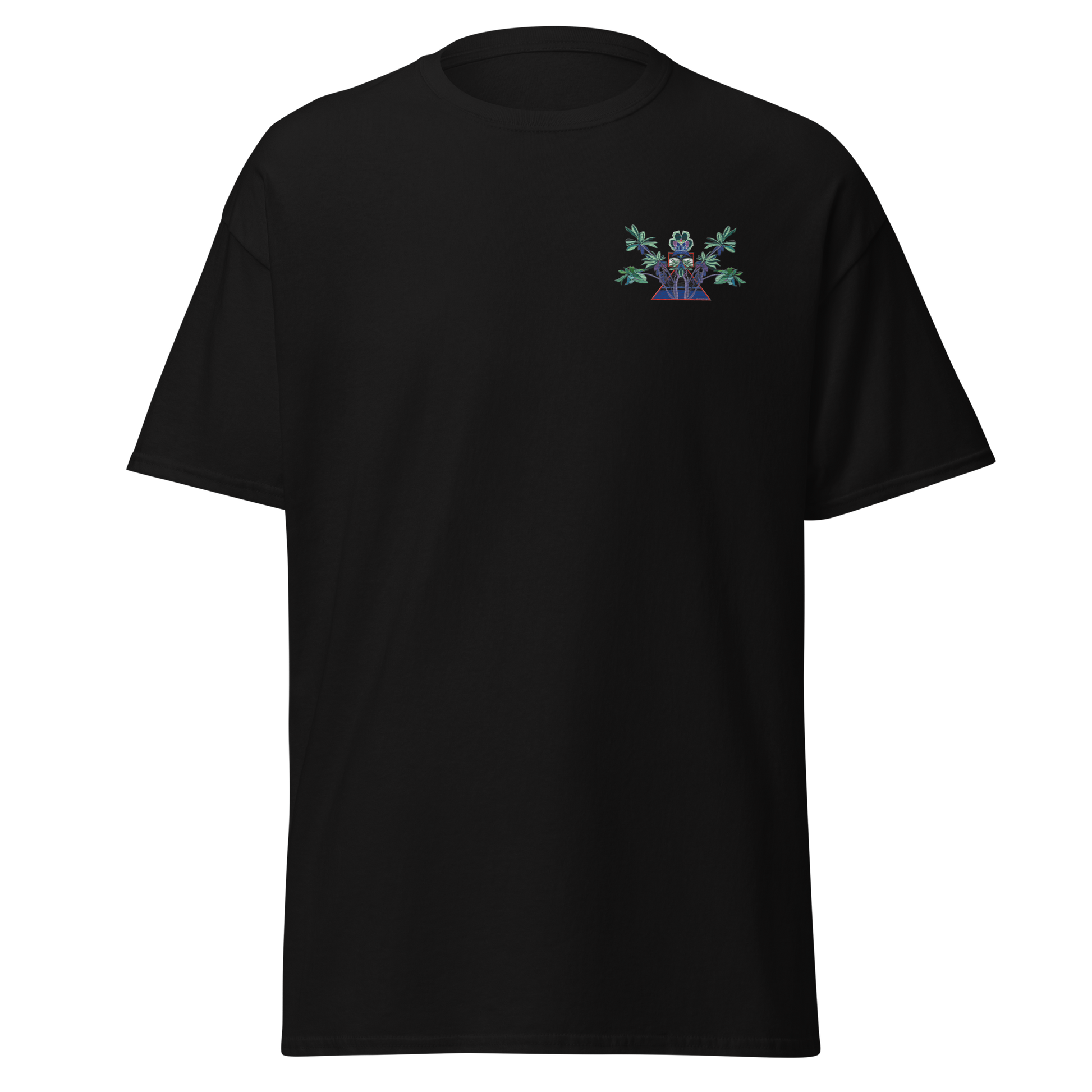 Black T-Shirt with Blue Floral Desert Rose Front Embroidery - ARAWMANTICKS Ghost Mockup