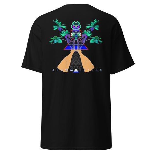 Black T-Shirt with Large Blue Floral Desert Rose Back Print - ARAWMANTICKS Ghost Mockup