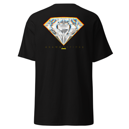 Black T-Shirt with Large Bright Diamond Back Print - ARAWMANTICKS Ghost Mockup