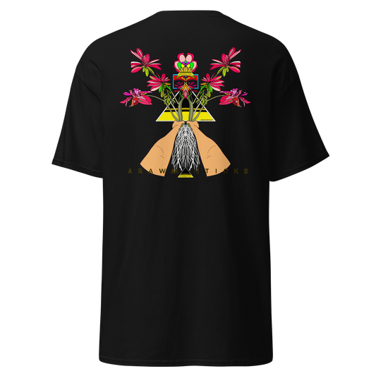 Black T-Shirt with Large Red Floral Desert Rose Back Print - ARAWMANTICKS Ghost Mockup