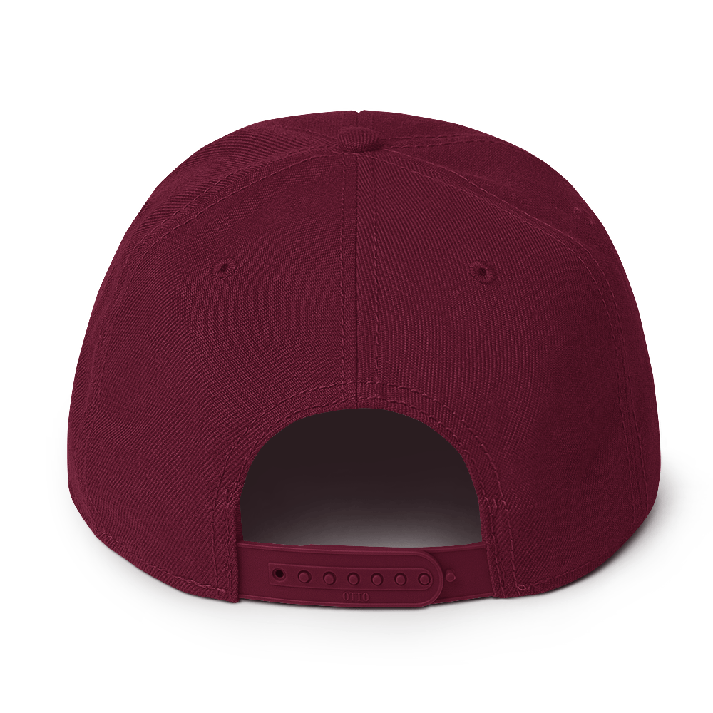 Burgundy Maroon Snapback Hat with Bright Diamond 'A' Back Embroidery - ARAWMANTICKS Back Mockup