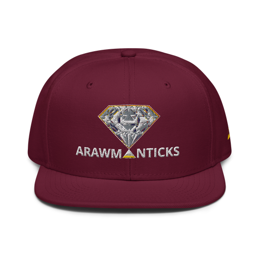 Burgundy Maroon Snapback Hat with Bright Diamond 'A' Front Embroidery - ARAWMANTICKS Front Mockup