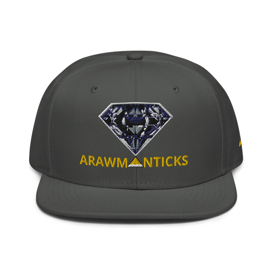 Charcoal Snapback Hat with Dark Diamond 'A' Front Embroidery - ARAWMANTICKS Front Mockup