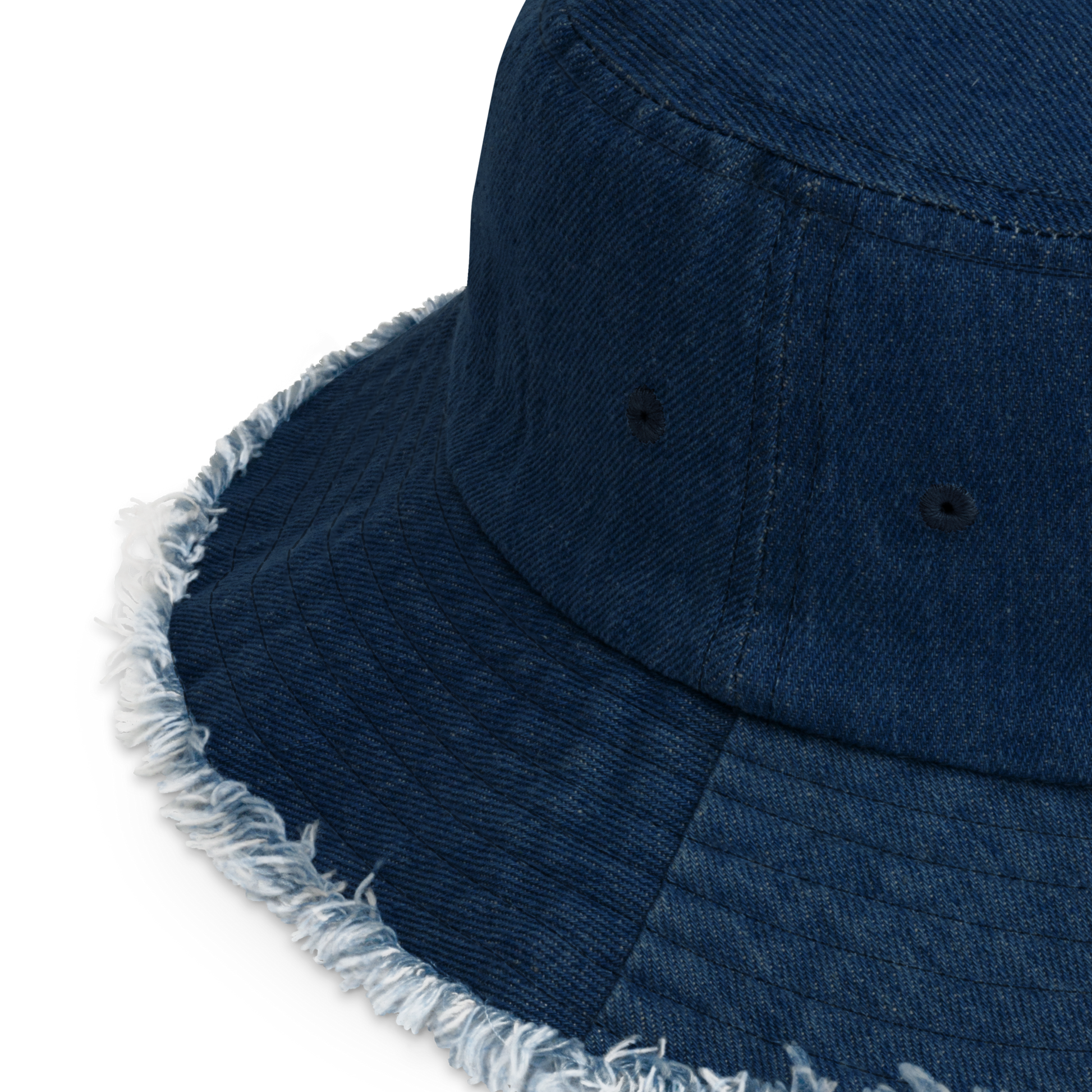 Classic Denim Distressed Bucket Hat with All Seeing Eye Embroidery - ARAWMANTICKS Back Mockup
