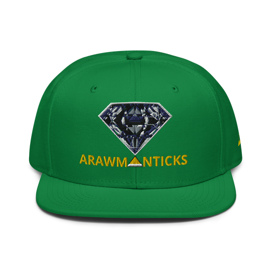 Green Snapback Hat with Dark Diamond 'A' Front Embroidery - ARAWMANTICKS Front Mockup