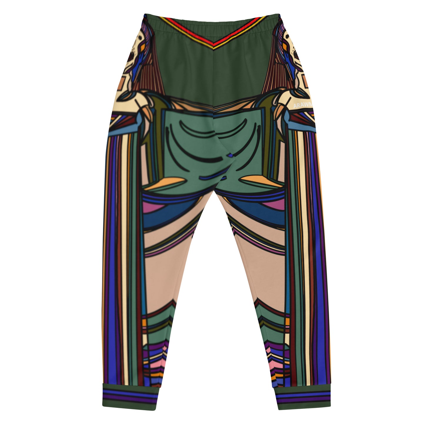 Back Mockup of Military Green Nightlife SOS Graphic Joggers with Multicolor All-Over Print - ARAWMANTICKS