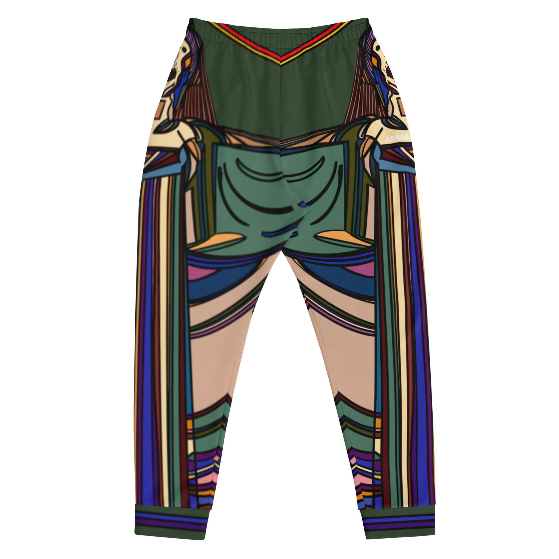 Back Mockup of Military Green Nightlife SOS Graphic Joggers with Multicolor All-Over Print - ARAWMANTICKS