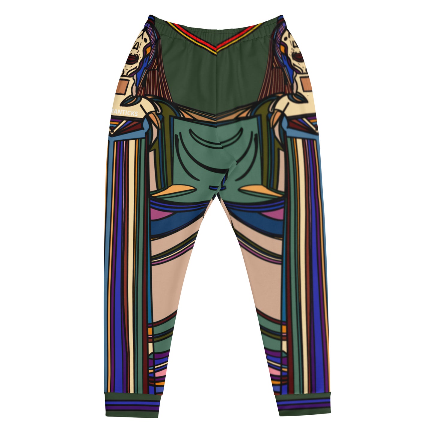 Front Mockup of Military Green Nightlife SOS Graphic Joggers with Multicolor All-Over Print - ARAWMANTICKS