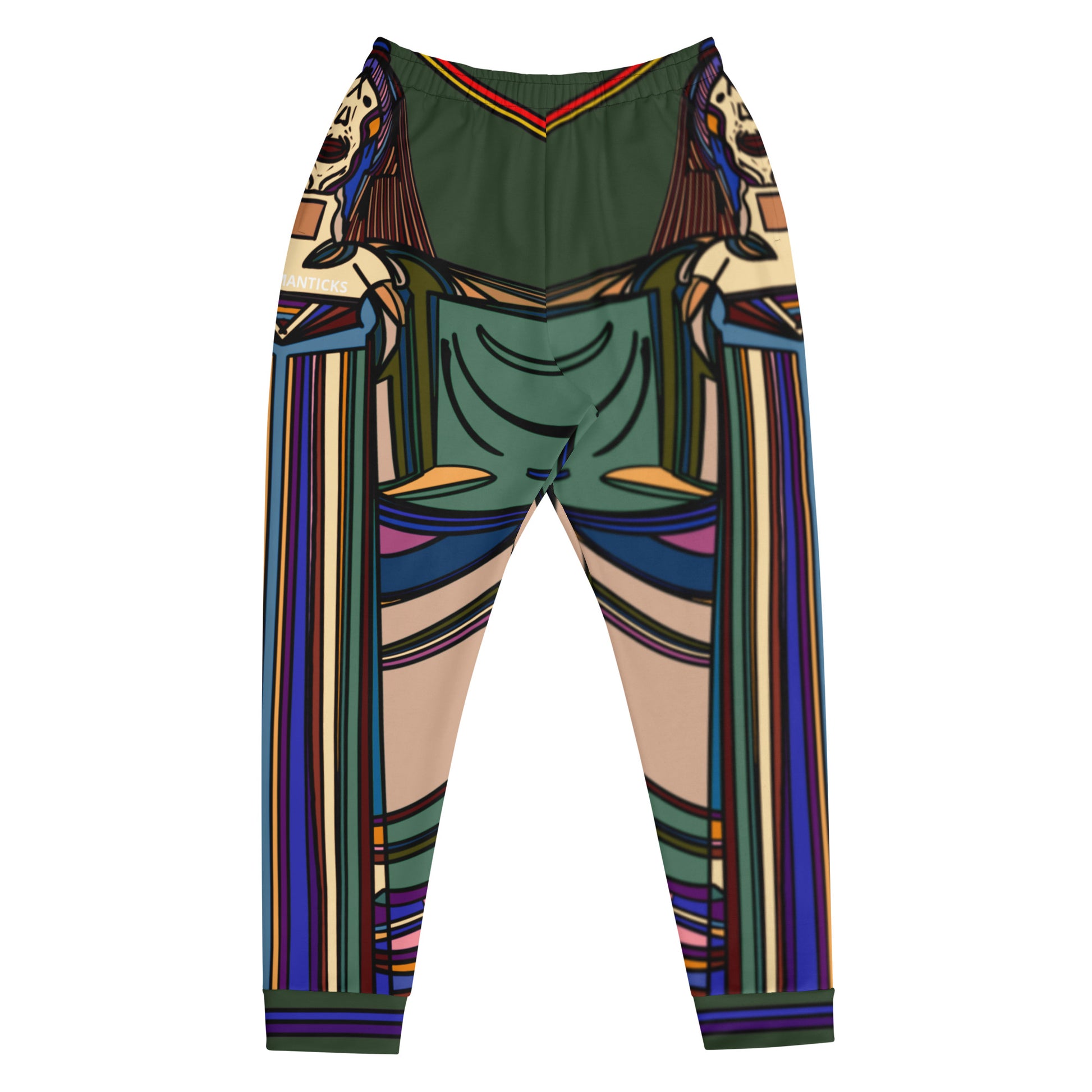 Front Mockup of Military Green Nightlife SOS Graphic Joggers with Multicolor All-Over Print - ARAWMANTICKS