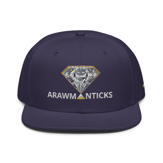Navy Blue Snapback Hat with Bright Diamond 'A' Front Embroidery - ARAWMANTICKS Front Mockup