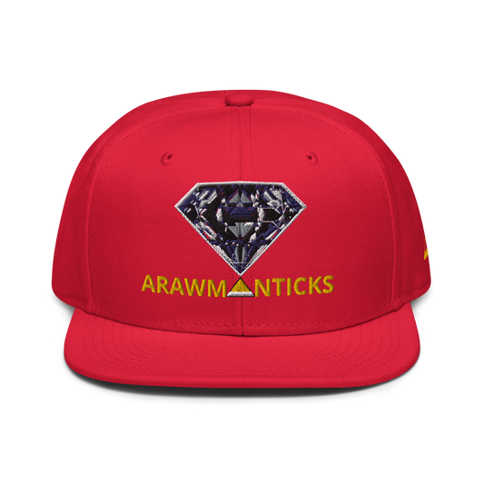 Red Snapback Hat with Dark Diamond 'A' Front Embroidery - ARAWMANTICKS Front Mockup