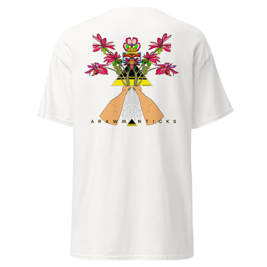 White T-Shirt with Large Red Floral Desert Rose Back Print - ARAWMANTICKS Ghost Mockup