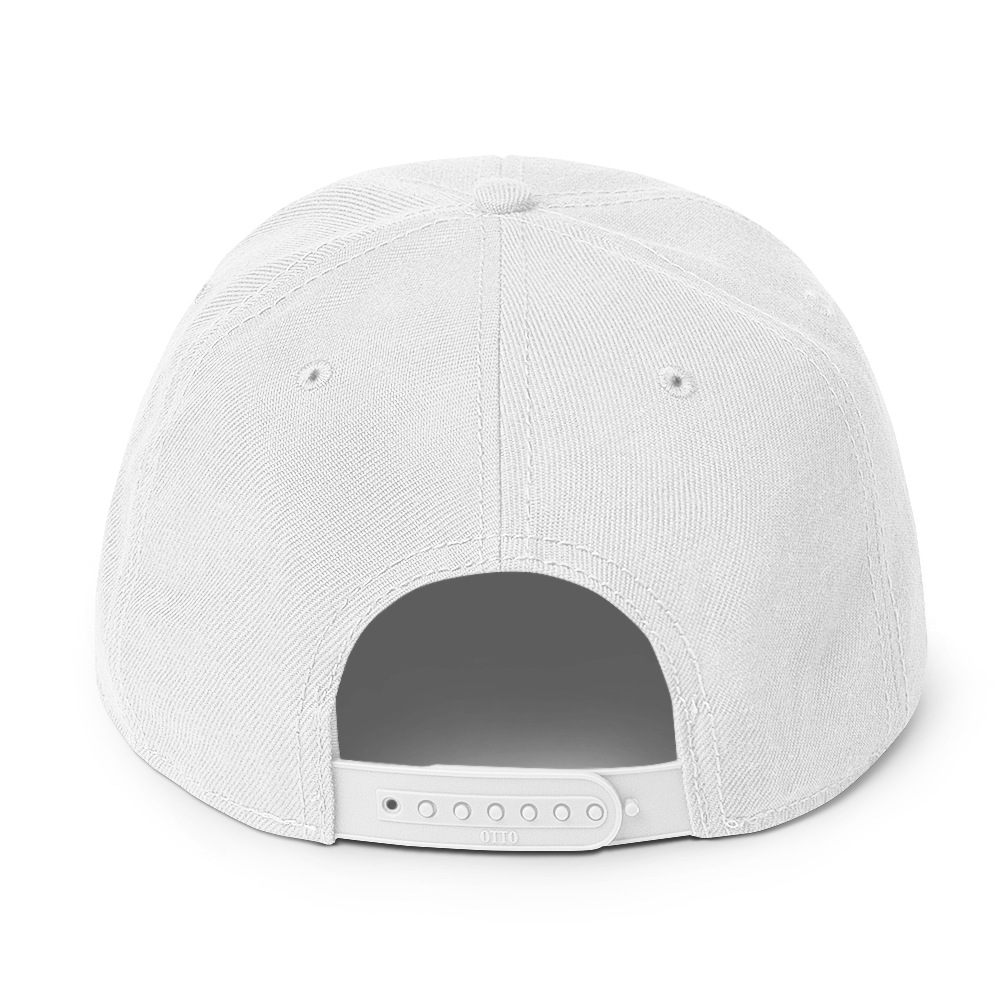 White Snapback Hat with Dark Diamond 'A' Back Embroidery - ARAWMANTICKS Back Mockup